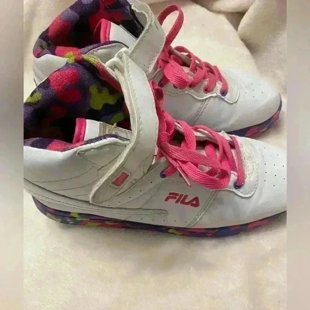 Fila Vulc Mashup Women’s Hi Top Sneakers in pink purple & yellow size 6 1/2”